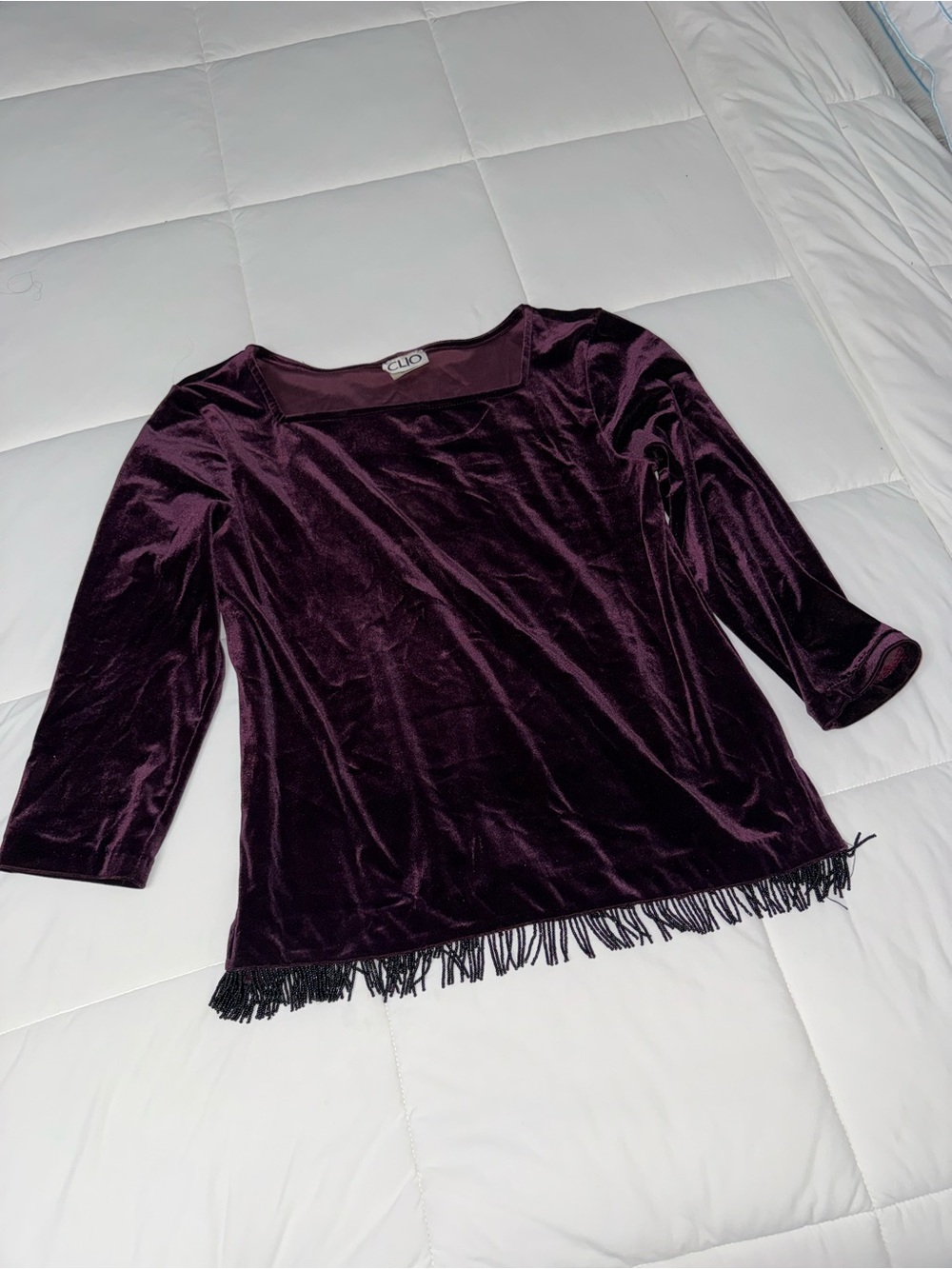 Clio Velvet Square-Neck Top in Plum